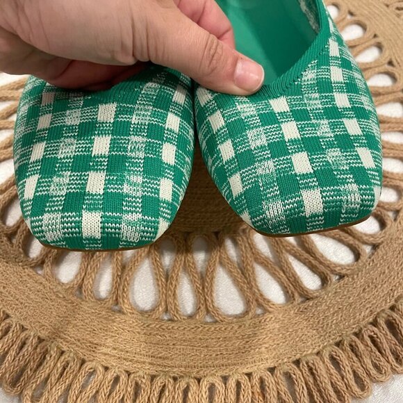 Vivaia Square-Toe V-Cut Flats (Margot 2.0) Green Gingham Size EU 39.5 - Picture 7 of 10